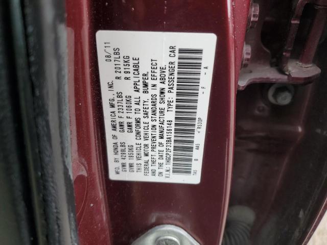 1HGCP2F33BA156148 - 2011 HONDA ACCORD LX BURGUNDY photo 10