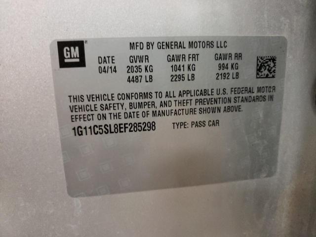 1G11C5SL8EF285298 - 2014 CHEVROLET MALIBU 1LT ვერცხლისფერი ფოტო 10