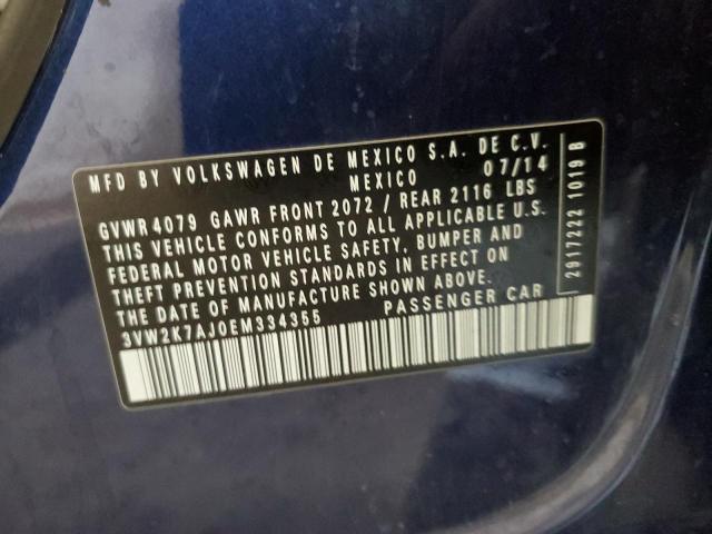 3VW2K7AJ0EM334355 - 2014 VOLKSWAGEN JETTA BASE 蓝色 照片 10