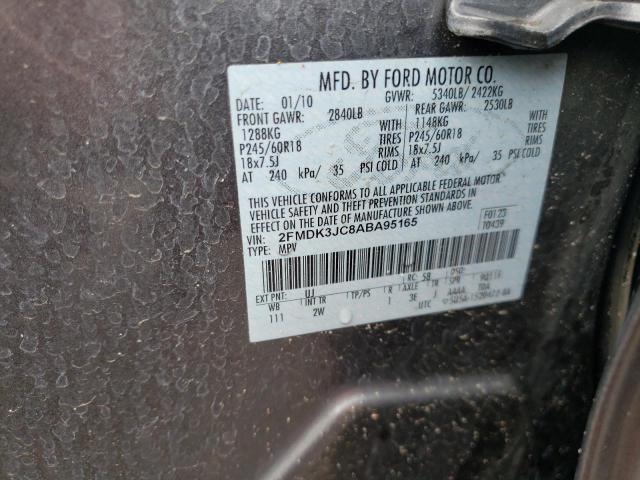 2FMDK3JC8ABA95165 - 2010 FORD EDGE SEL GRAY photo 10