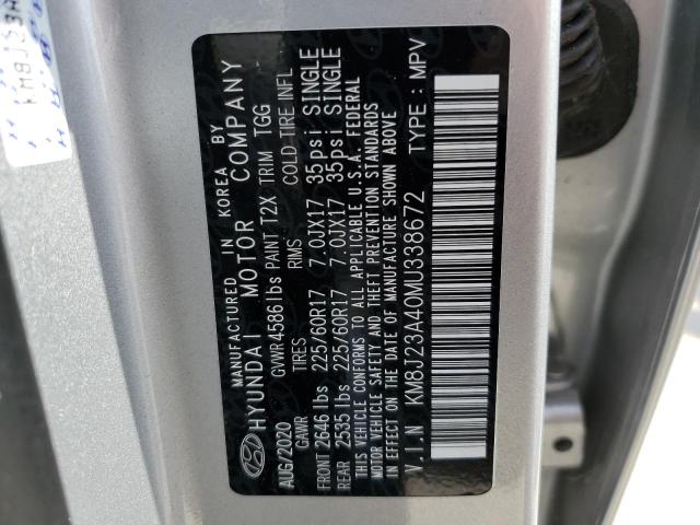 KM8J23A40MU338672 - 2021 HYUNDAI TUCSON SE SILVER photo 10