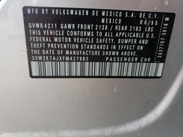 3VW2K7AJXFM427983 - 2015 VOLKSWAGEN JETTA BASE SILVER photo 10