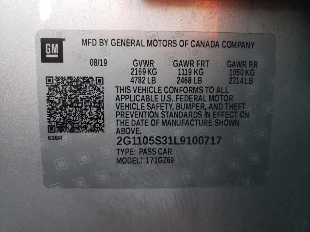 2G1105S31L9100717 - 2020 CHEVROLET IMPALA PRE SILVER photo 10