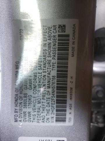 2HGFE2F54NH576768 - 2022 HONDA CIVIC SPOR SILVER photo 10