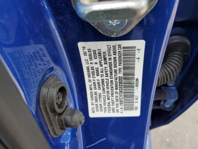 19XFC1F3XGE038202 - 2016 HONDA CIVIC EX BLUE photo 10