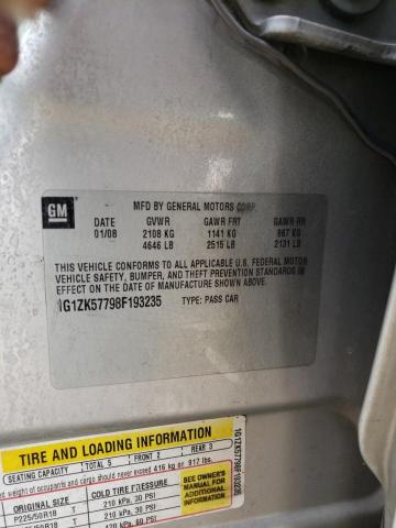 1G1ZK57798F193235 - 2008 CHEVROLET MALIBU LTZ ვერცხლისფერი ფოტო 10