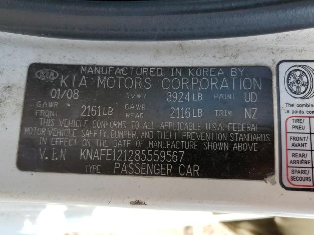 KNAFE121285559567 - 2008 KIA SPECTRA EX WHITE photo 10