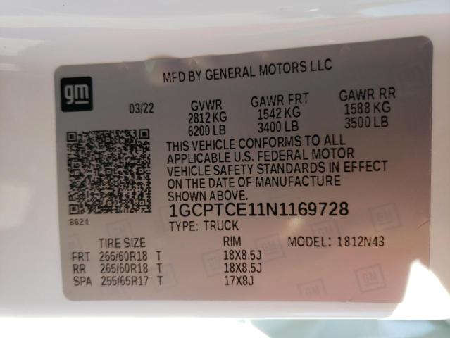 1GCPTCE11N1169728 - 2022 CHEVROLET COLORADO L WHITE photo 10