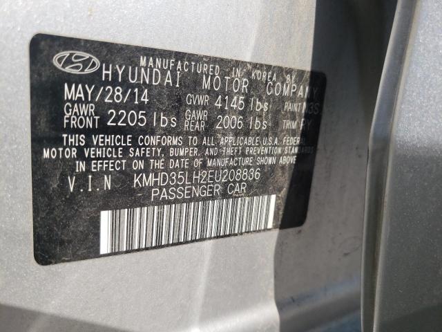 KMHD35LH2EU208836 - 2014 HYUNDAI ELANTRA SILVER photo 10