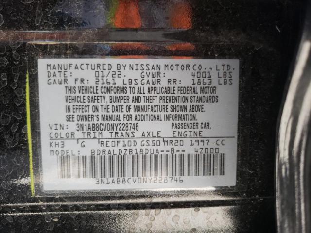 3N1AB8CV0NY228746 - 2022 NISSAN SENTRA SV BLACK photo 10