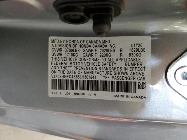 2HGFC4B88LH301841 - 2020 HONDA CIVIC SPOR SILVER photo 10