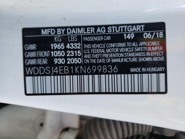 WDDSJ4EB1KN699836 - 2019 MERCEDES-BENZ CLA 250 WHITE photo 10