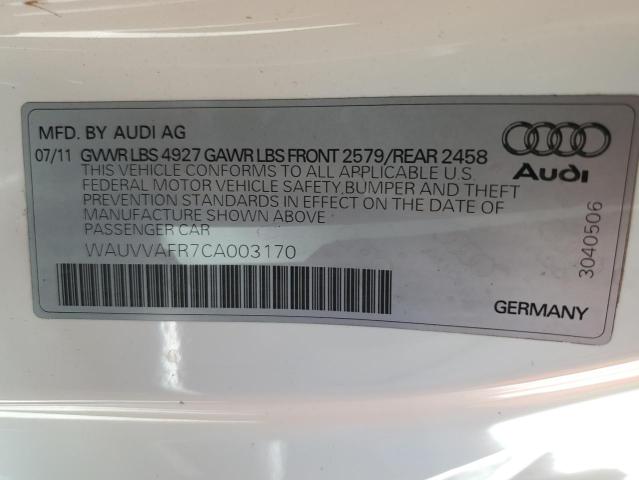 WAUVVAFR7CA003170 - 2012 AUDI S5 PRESTIG WHITE photo 10