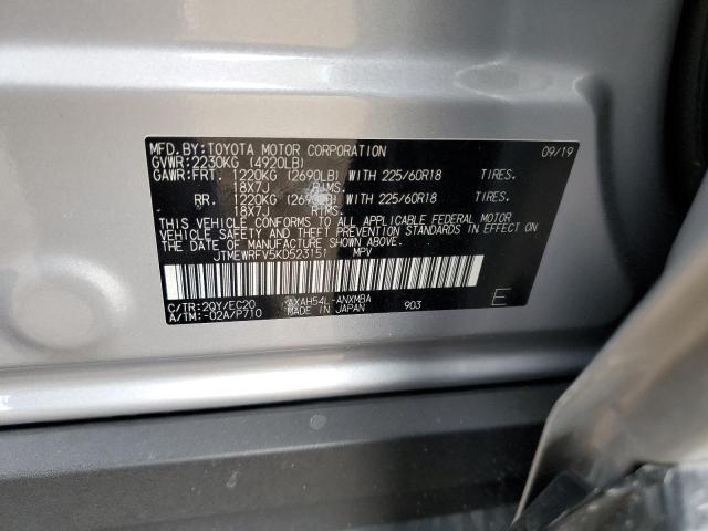 JTMEWRFV5KD523151 - 2019 TOYOTA RAV4 XSE SILVER photo 10