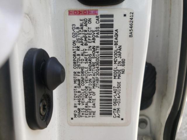 JTHBF30G436001478 - 2003 LEXUS ES 300 WHITE photo 10