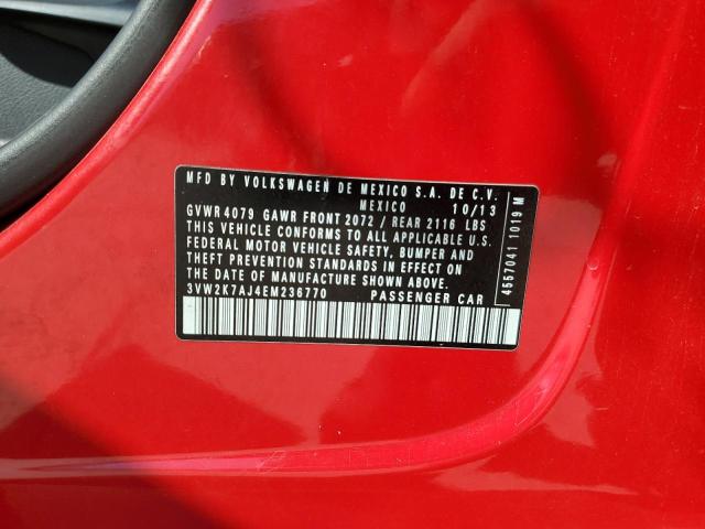 3VW2K7AJ4EM236770 - 2014 VOLKSWAGEN JETTA BASE RED photo 10