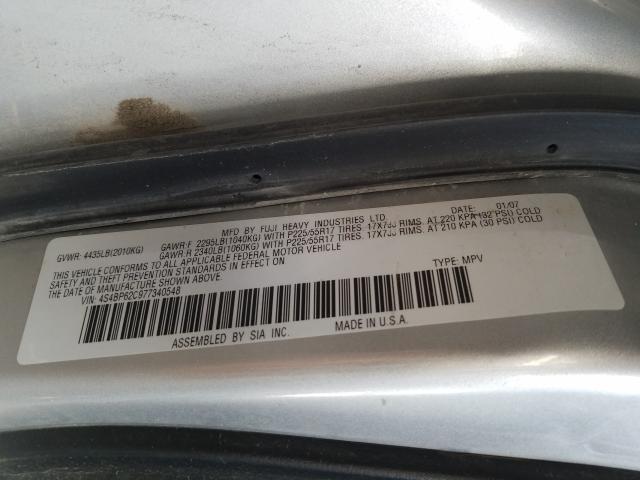 4S4BP62C977340548 - 2007 SUBARU OUTBACK OU SILVER photo 10