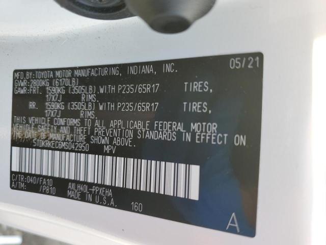 5TDKRKEC6MS042950 - 2021 TOYOTA SIENNA LE WHITE photo 10