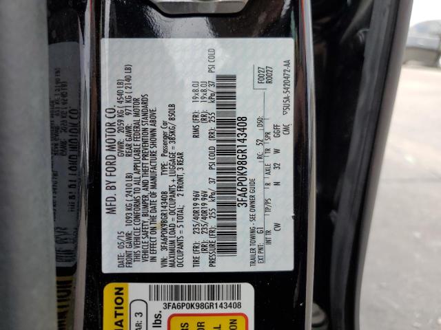 3FA6P0K98GR143408 - 2016 FORD FUSION TIT BLACK photo 10