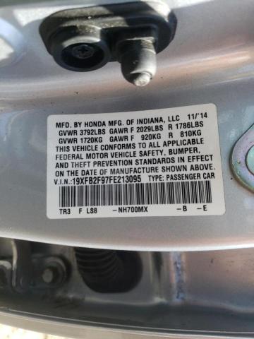 19XFB2F97FE213095 - 2015 HONDA CIVIC EXL فضي صورة 10