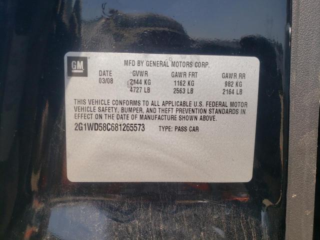 2G1WD58C681265573 - 2008 CHEVROLET IMPALA SUP შავი ფოტო 10