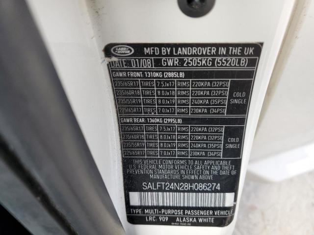 SALFT24N28H086274 - 2008 LAND ROVER LR2 WHITE photo 10