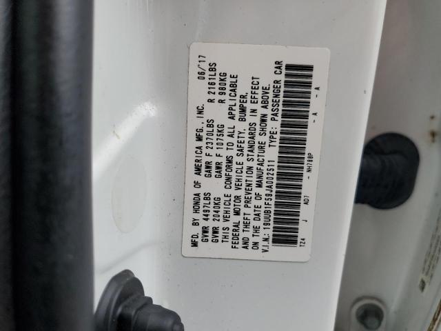 19UUB1F59JA002511 - 2018 ACURA TLX TECH WHITE photo 10