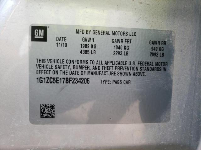 1G1ZC5E17BF234206 - 2011 CHEVROLET MALIBU 1LT ვერცხლისფერი ფოტო 10