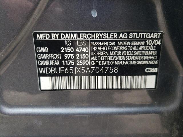 WDBUF65JX5A704758 - 2005 MERCEDES-BENZ E 320 GRAY photo 10