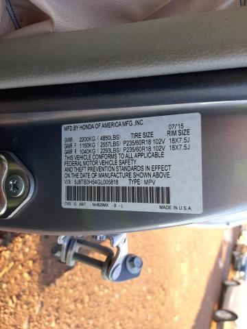 5J8TB3H54GL005818 - 2016 ACURA RDX TECHNO SILVER photo 10