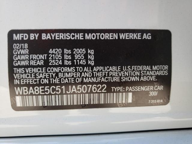 WBA8E5C51JA507622 - 2018 BMW 328 D WHITE photo 10