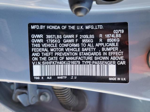 SHHFK7H40KU216079 - 2019 HONDA CIVIC SPOR BLUE photo 10