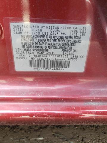 3N1CN7AP2KL826876 - 2019 NISSAN VERSA S RED photo 10