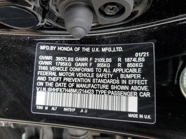 SHHFK7H48MU214423 - 2021 HONDA CIVIC SPOR 黑色 照片 10