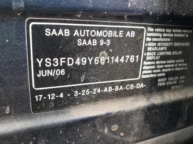 YS3FD49Y661144761 - 2006 SAAB 9-3 BLUE photo 10