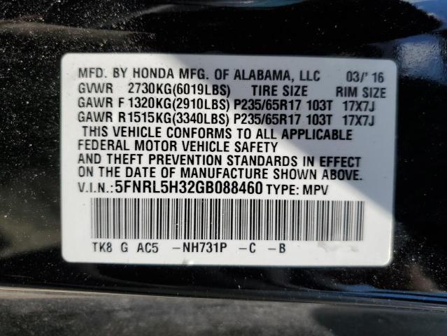 5FNRL5H32GB088460 - 2016 HONDA ODYSSEY SE BLACK photo 10