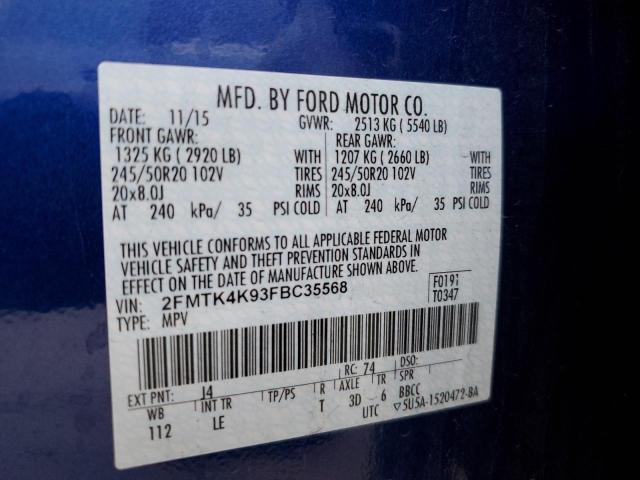 2FMTK4K93FBC35568 - 2015 FORD EDGE TITAN BLUE photo 10