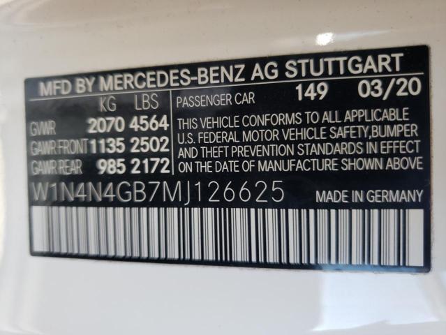 W1N4N4GB7MJ126625 - 2021 MERCEDES-BENZ GLA 250 WHITE photo 10