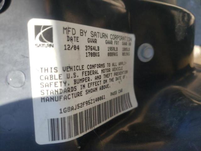 1G8AJ52F95Z140061 - 2005 SATURN ION LEVEL GRAY photo 10