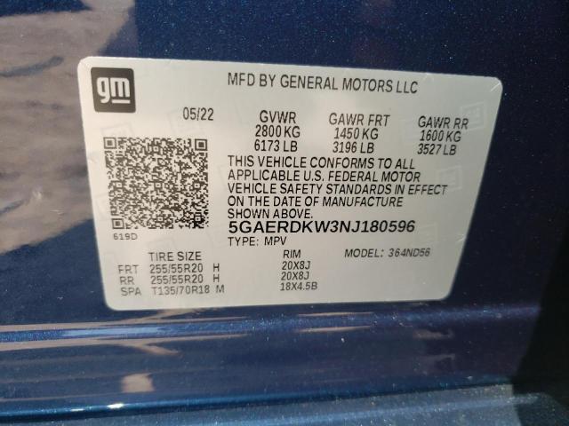 5GAERDKW3NJ180596 - 2022 BUICK ENCLAVE AV BLUE photo 10