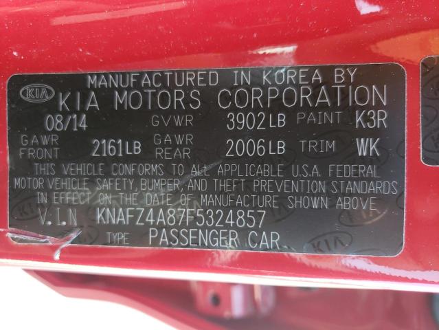 KNAFZ4A87F5324857 - 2015 KIA FORTE EX RED photo 10