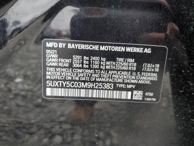 5UXTY5C03M9H25383 - 2021 BMW X3 XDRIVE3 BLACK photo 10
