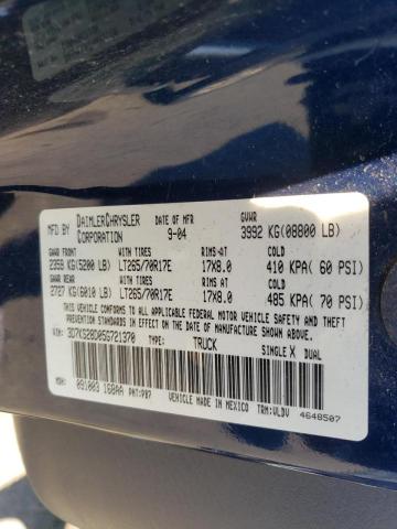 3D7KS28D05G721370 - 2005 DODGE RAM 2500 S Կապույտ լուսանկար 10