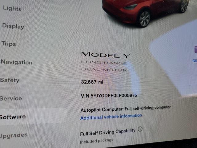 5YJYGDEF0LF005675 - 2020 TESLA MODEL Y أحمر صورة 8