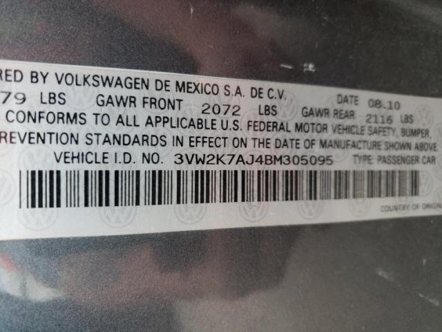 3VW2K7AJ4BM305095 - 2011 VOLKSWAGEN JETTA BASE Մոխրագույն լուսանկար 10