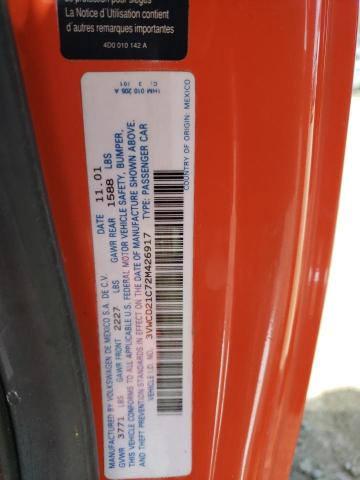 3VWCD21C72M426917 - 2002 VOLKSWAGEN NEW BEETLE 橙色 照片 10