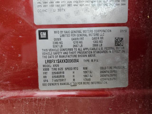 LRBFX1SAXKD096084 - 2019 BUICK ENVISION P RED photo 10