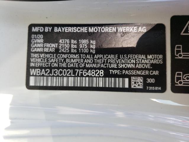 WBA2J3C02L7F64828 - 2020 BMW 230XI WHITE photo 10