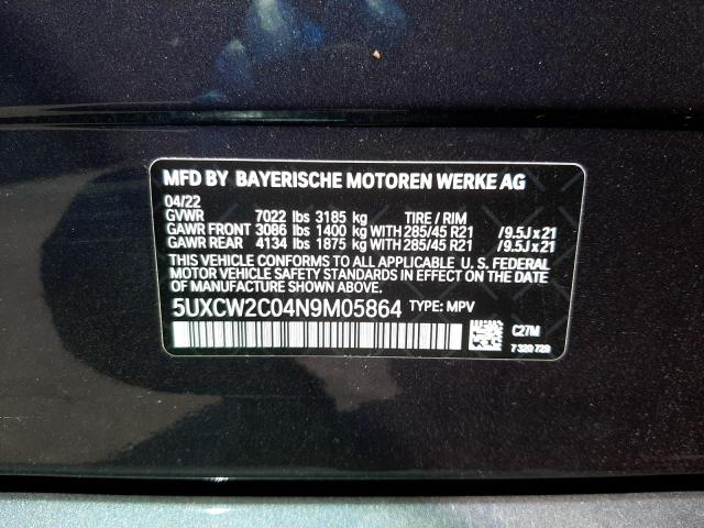 5UXCW2C04N9M05864 - 2022 BMW X7 XDRIVE4 GRAY photo 10