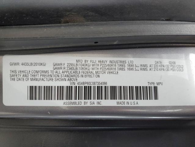 4S4BP60C087354066 - 2008 SUBARU OUTBACK SILVER photo 10